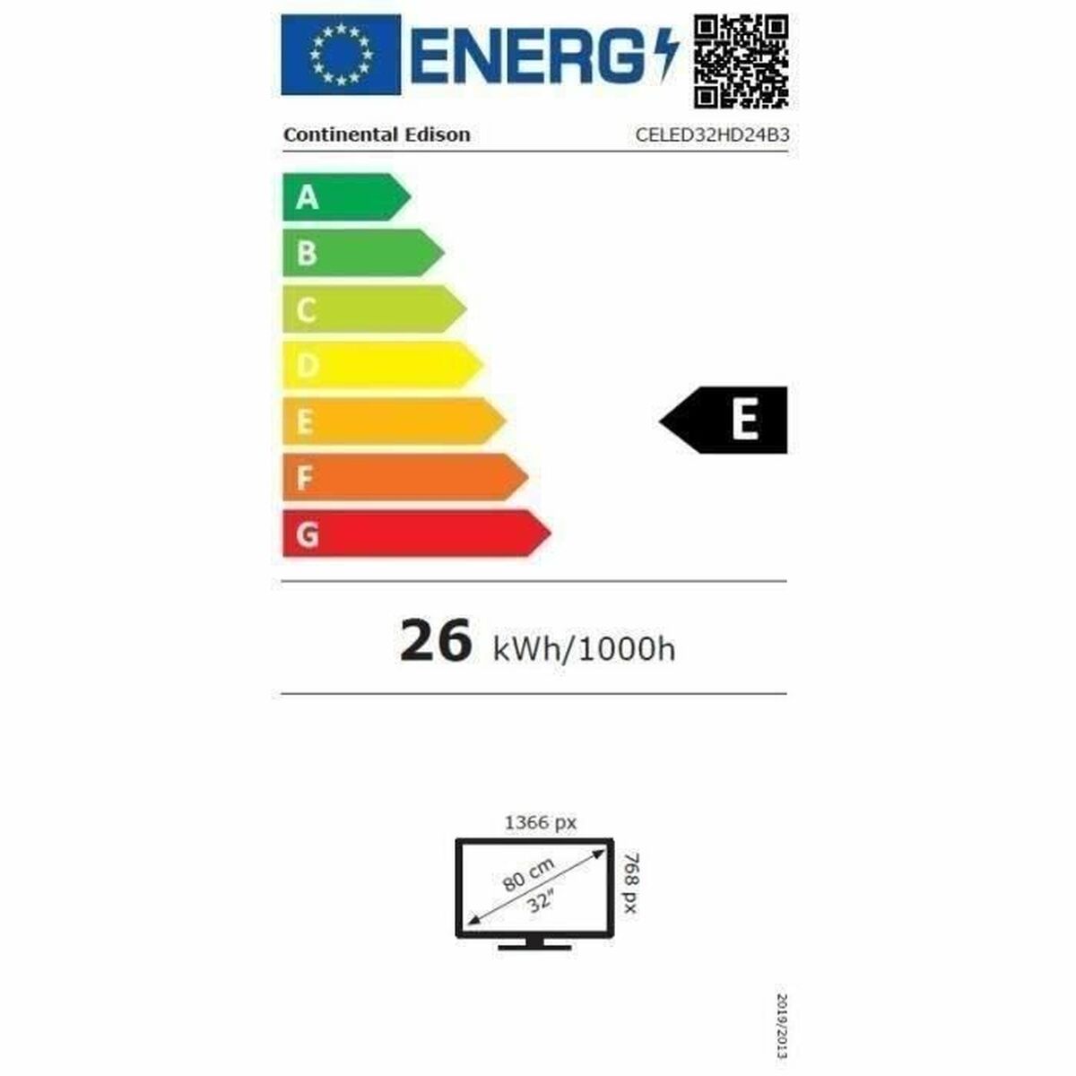 Télévision Continental Edison CELED32HD24B3 32" (Reconditionné B)