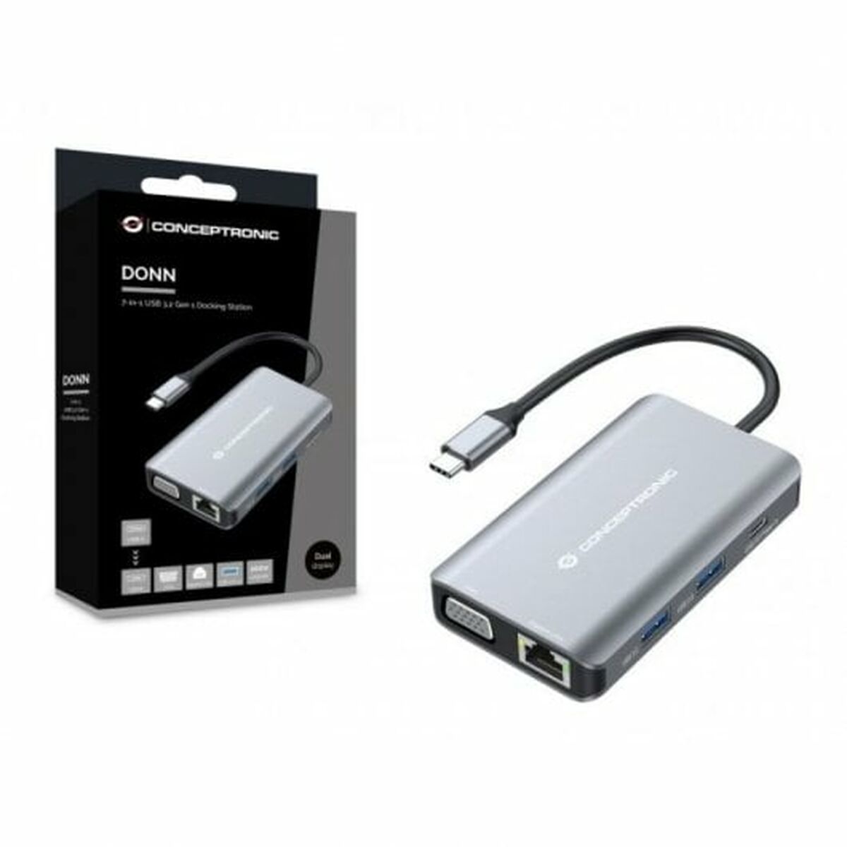 Hub USB Conceptronic DONN21G Negro Gris 100 W (1 unidad)