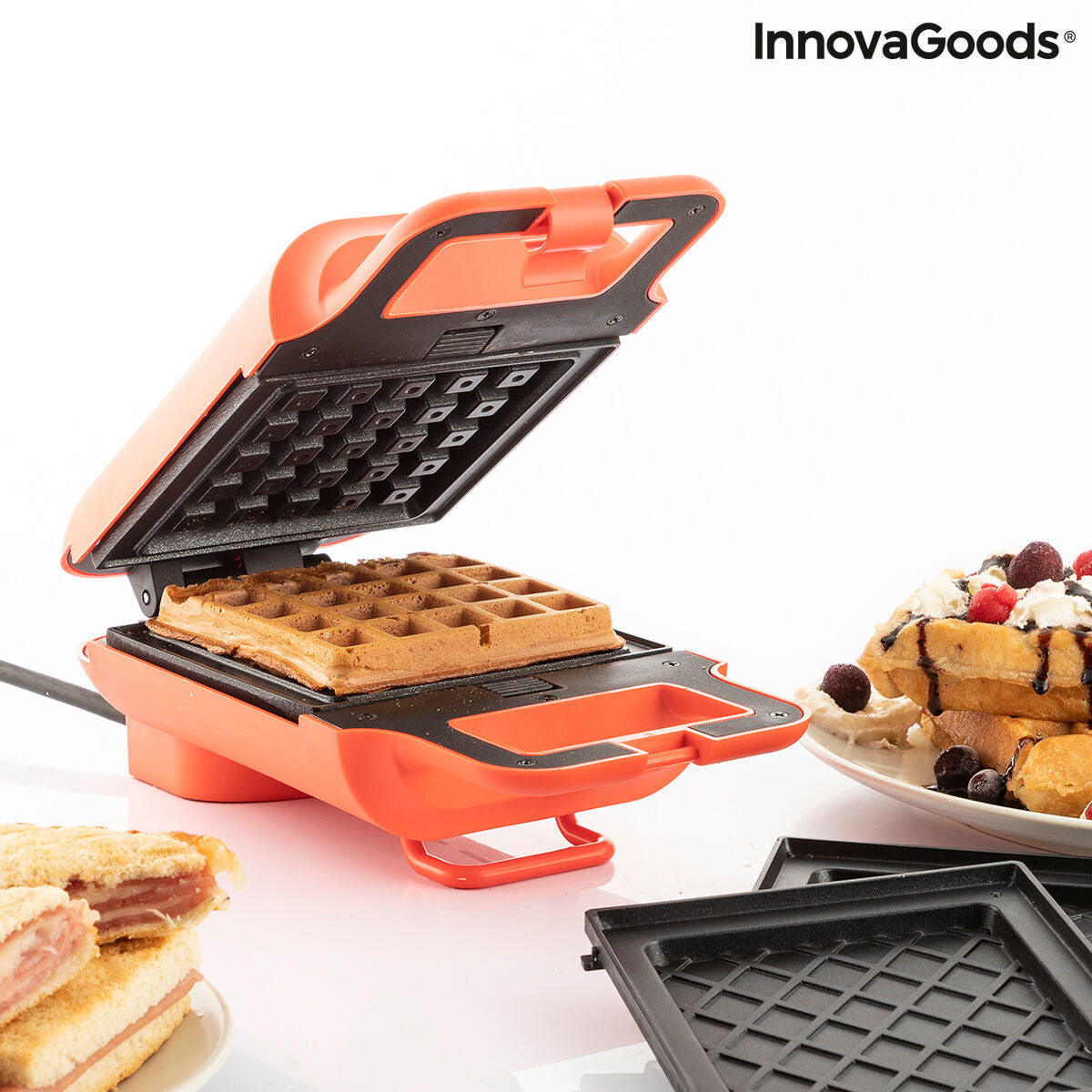 2-in-1 Waffle and Sandwich Maker with Recipes InnovaGoods Wafflicher (Refurbished A)