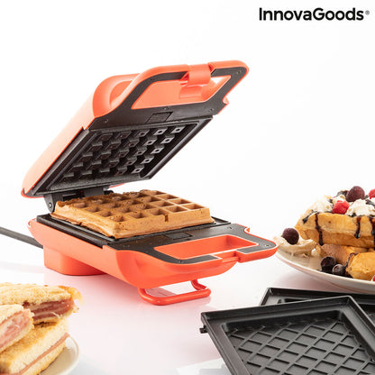 Appareil à Gaufres et à Sandwichs 2 en 1 avec Recettes InnovaGoods Wafflicher (Reconditionné A)