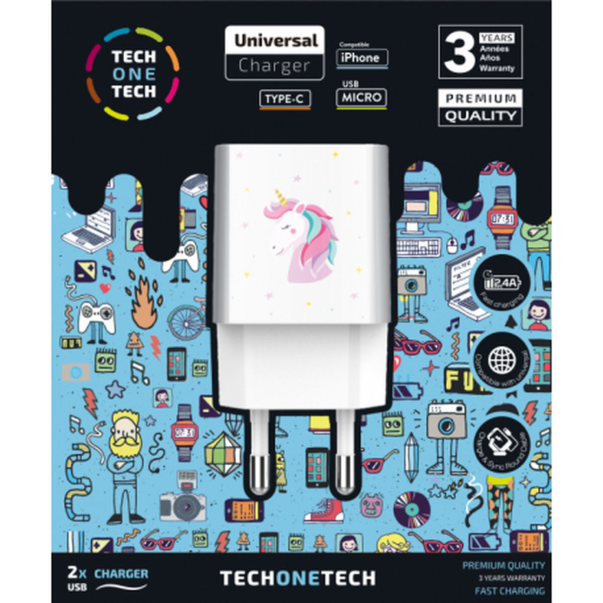 Chargeur mural Tech One Tech TEC2501 Blanc (1 Unité)