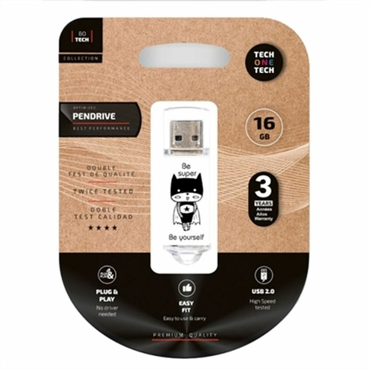 Clé USB Tech One Tech TEC4018-16 Noir/Blanc 16 GB