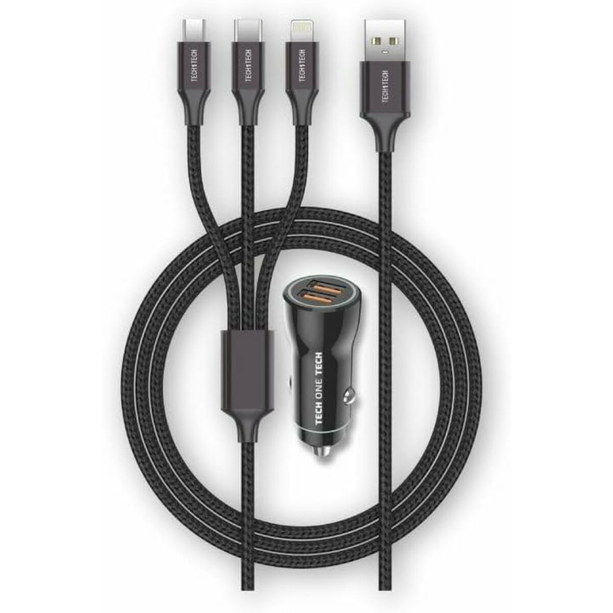Chargeur de Voiture USB Universel + Câble Tech One Tech TEC2810 Double USB x 2