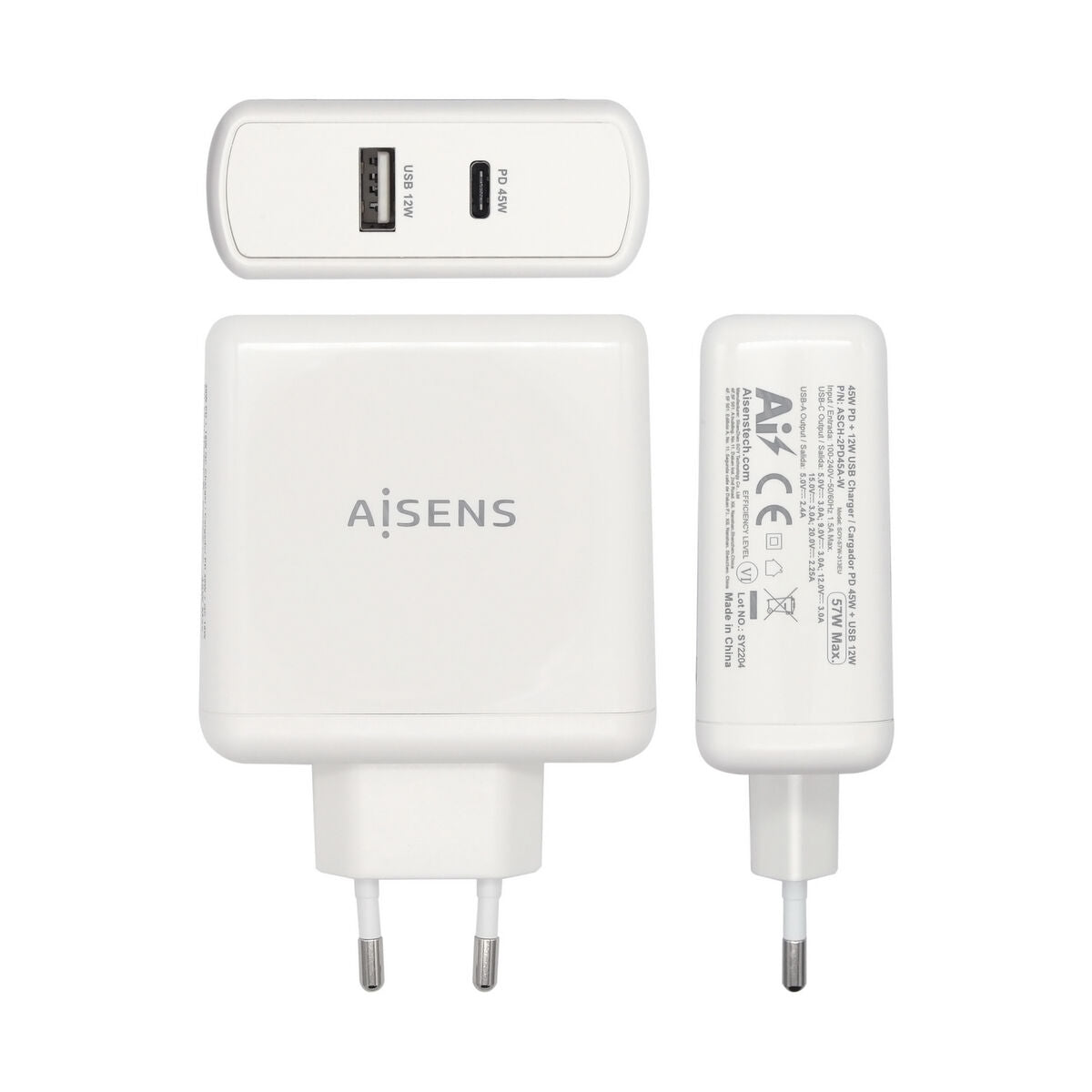 Chargeur Voiture Mur Aisens ASCH-2PD45A-W Blanc 57 W USB-C (1 Unité)