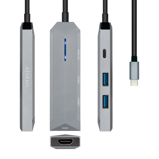 Hub USB Aisens ASUC-4P002-GR Gris 100 W (1 Unité)