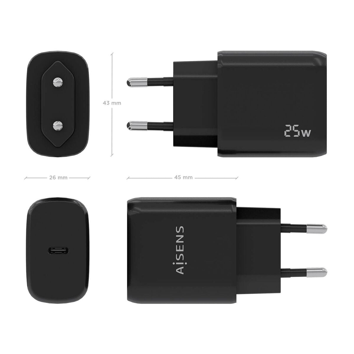 Wall Charger Aisens A110-0757 25 W Black (1 Unit)