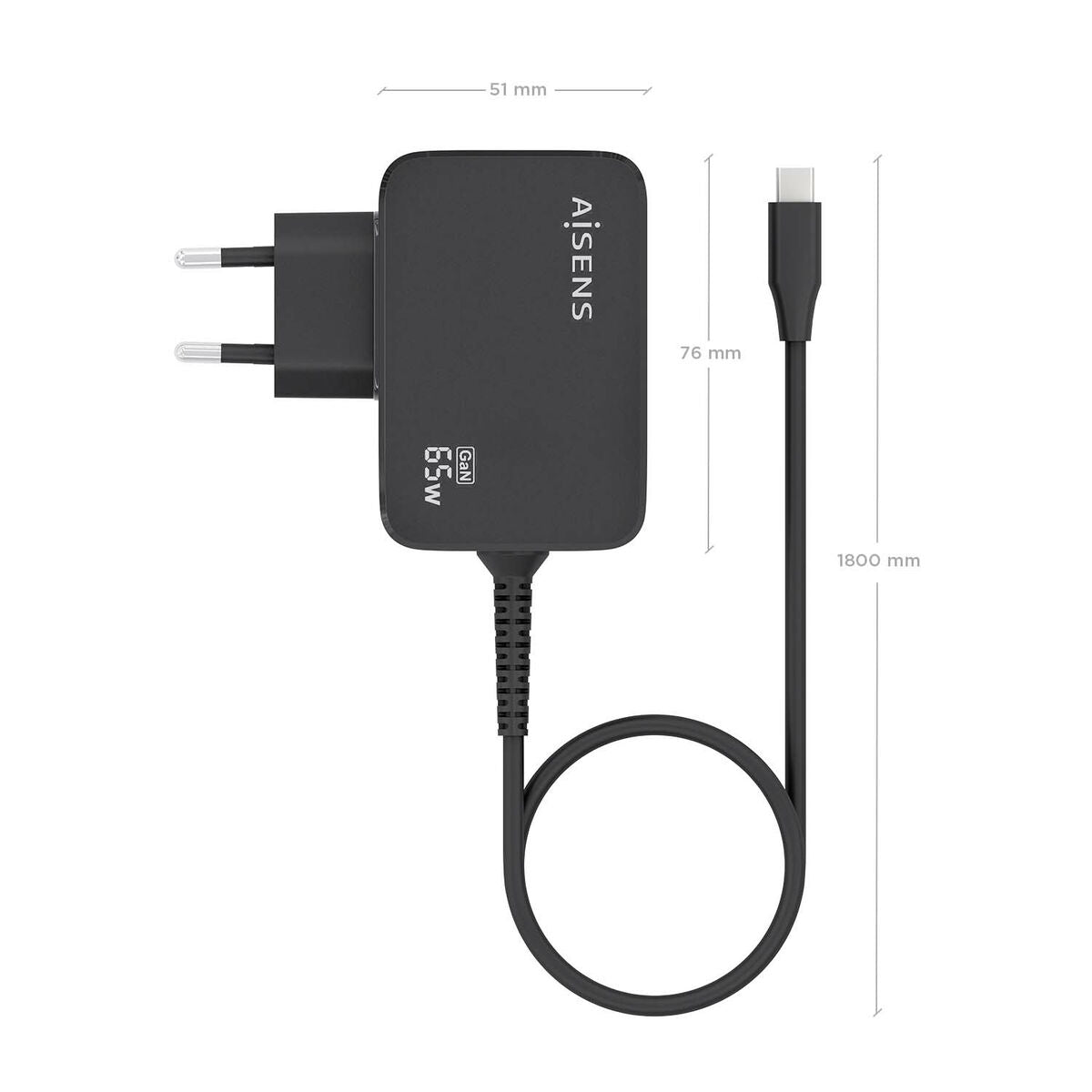 Chargeur mural Aisens ASCH-1PD65WL033-BK Noir 65 W (1 Unité)