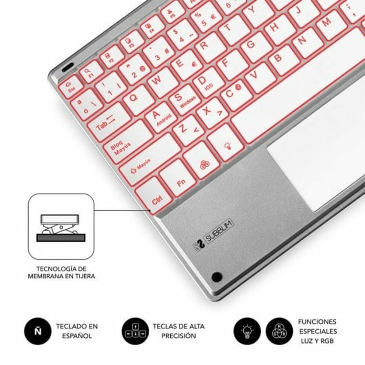 Clavier Bluetooth avec Support pour Tablette Subblim SUB-KBT-SMBT50 Argenté Espagnol Qwerty QWERTY