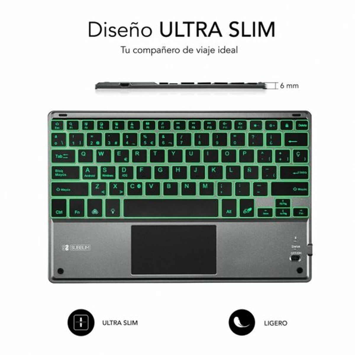 Teclado Bluetooth con Soporte para Tablet Subblim SUB-KBT-SMBT51 Gris Multicolor Qwerty Español QWERTY