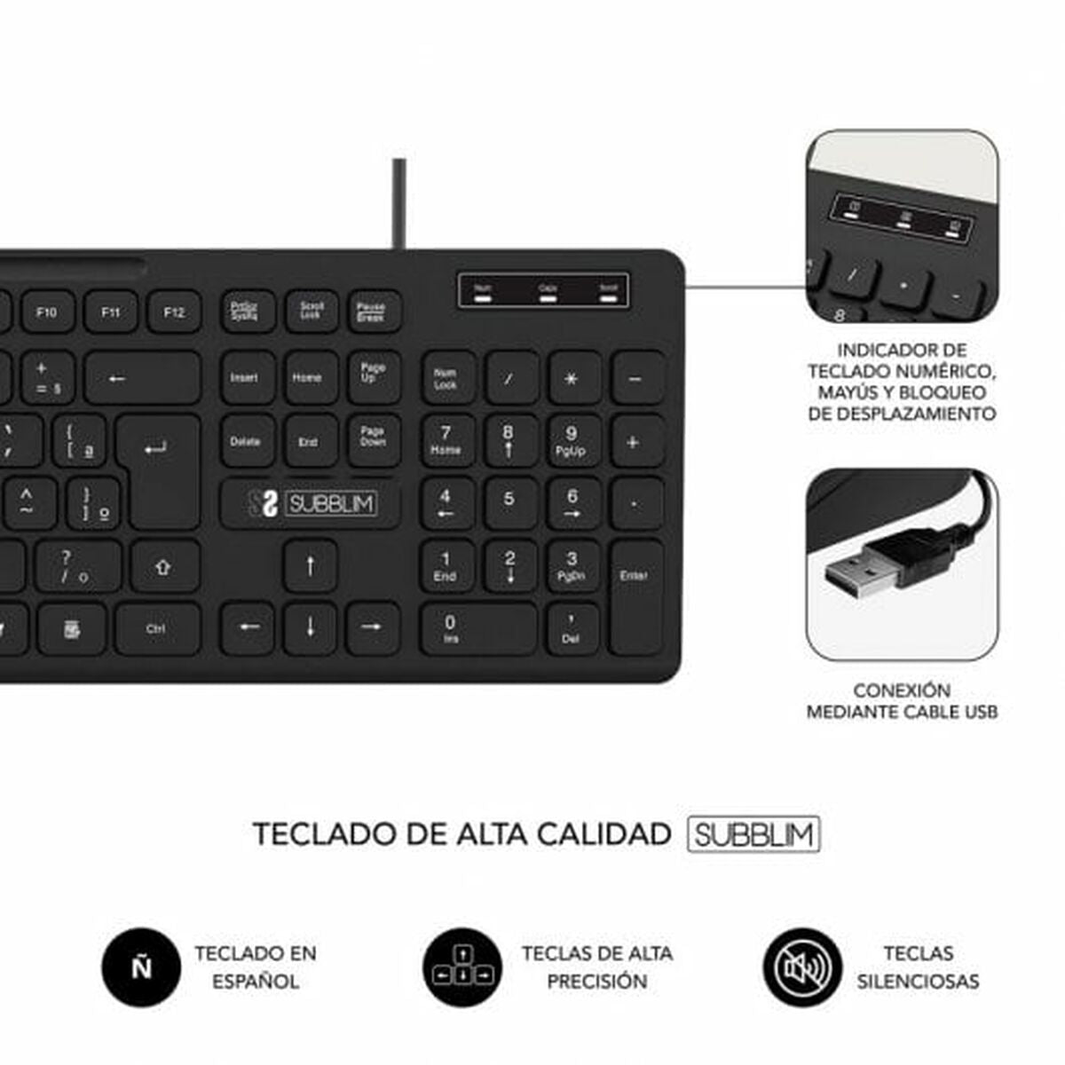 clavier et souris Subblim SUBKBC-CSSK01 Noir QWERTY