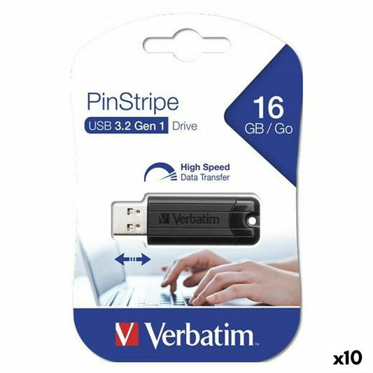 Pendrive Verbatim Pinstripe Noir 16 GB (10 Unités)