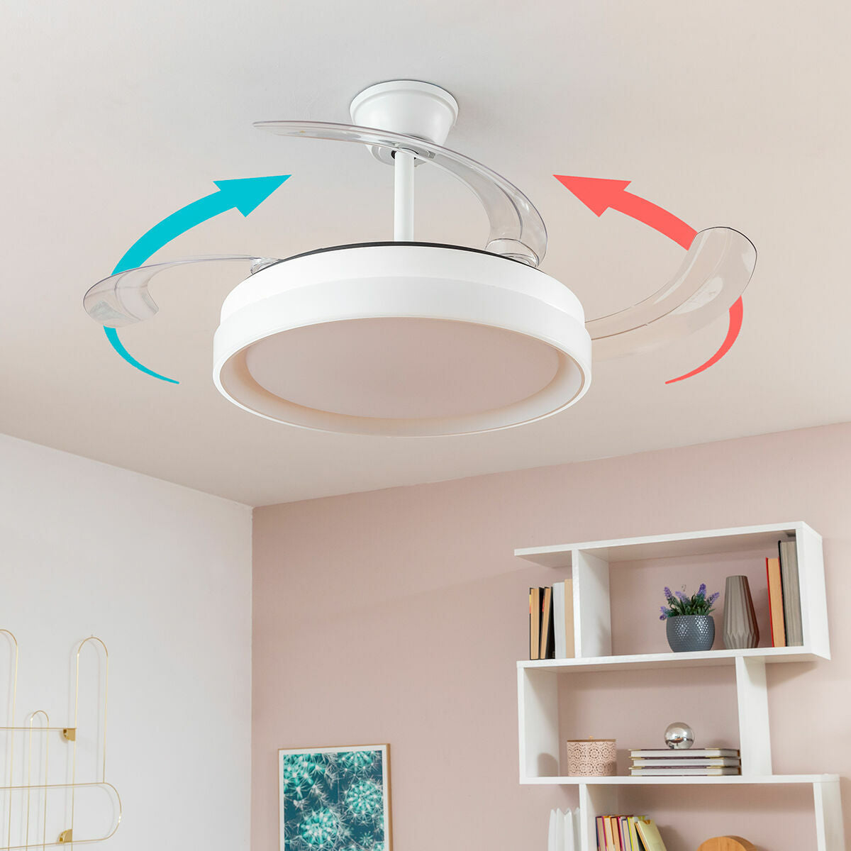 Ventilateur de Plafond avec Lumière LED et 4 Pales Rétractables Blalefan InnovaGoods Blanc 72 W Ø49,5-104 cm