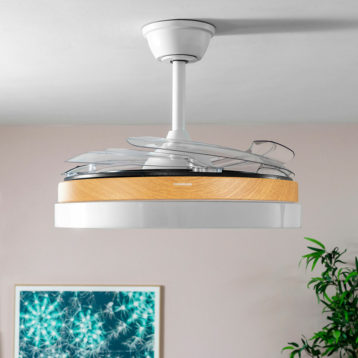 LED Ceiling Fan with 4 Retractable Blades Blalefan InnovaGoods Wood 72 W Ø49,5-104 cm