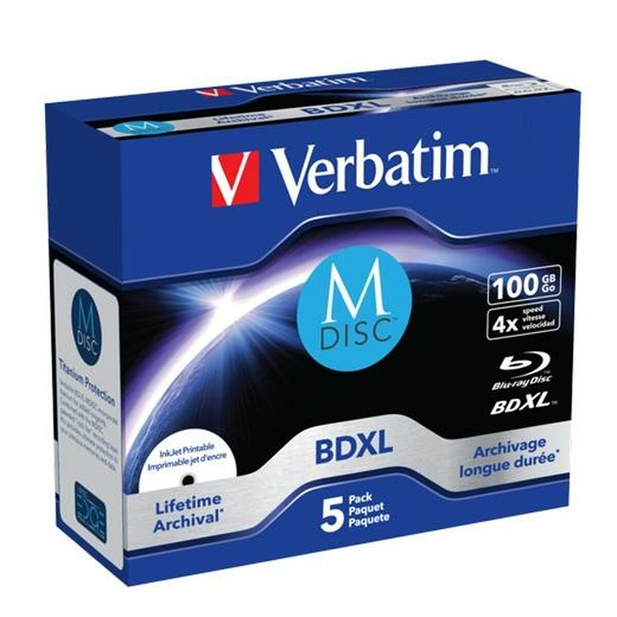 Blu-Ray BD-R Printable Verbatim M-DISC 5 Unités 4x