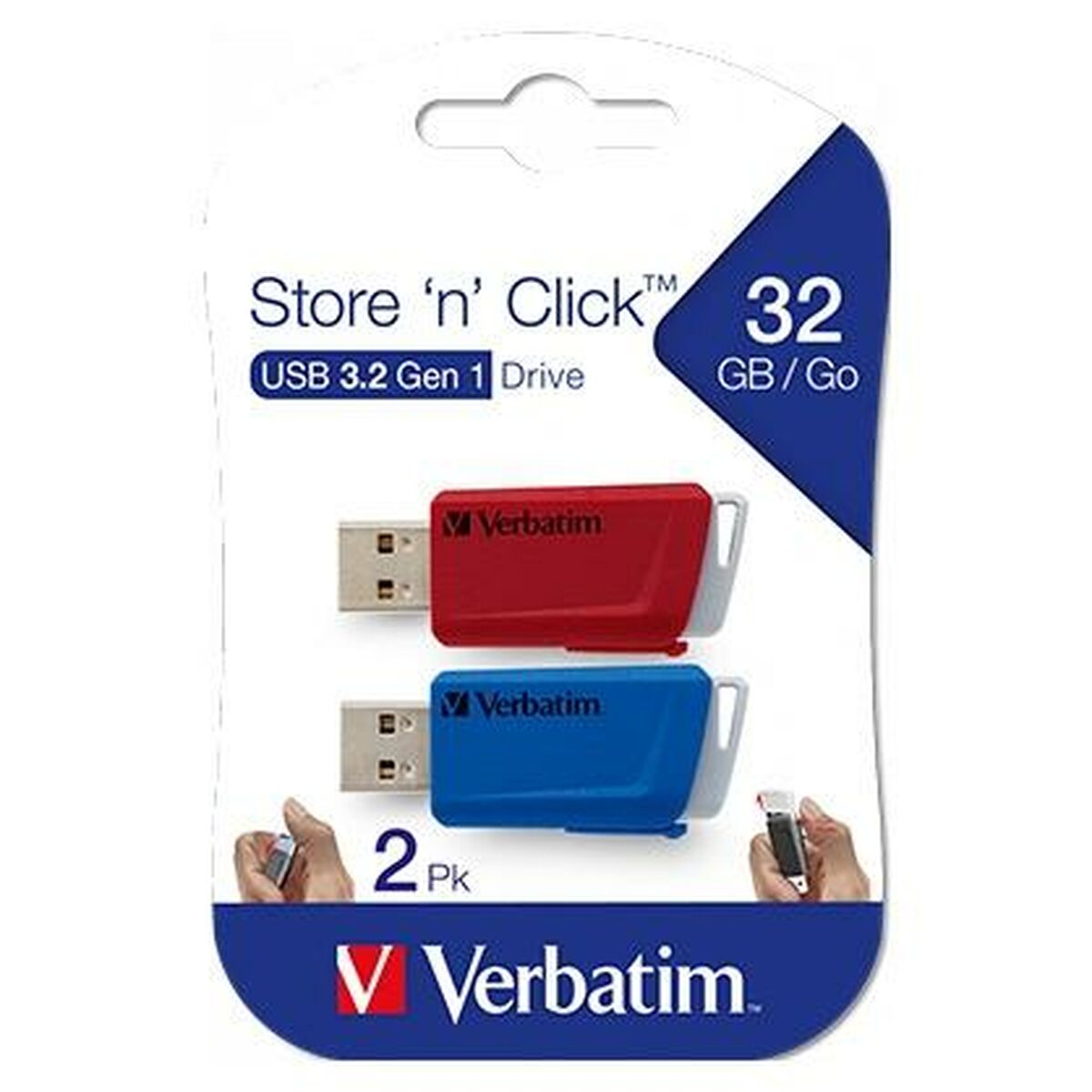 Pendrive Verbatim Store 'n' Click 2 Pièces Bleu Multicouleur 32 GB