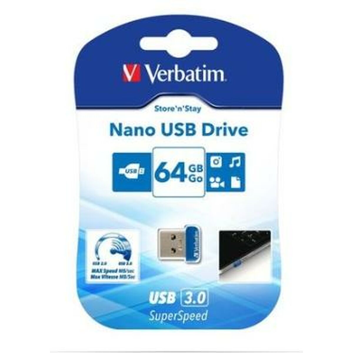 Verbatim Store 'n' Stay NANO Blue Black USB-Flash-Laufwerk 64 GB