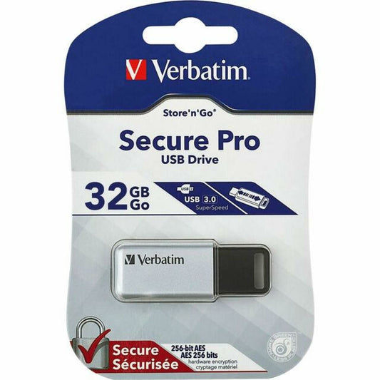 Memoria USB Verbatim Secure Pro Plateado Plata