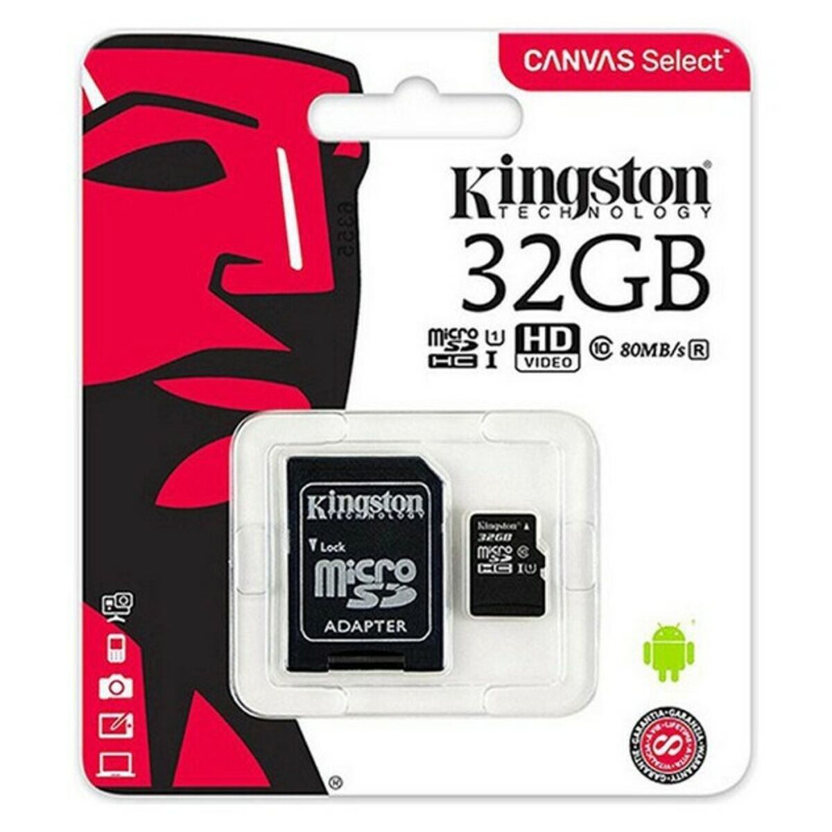 Micro SD Memory Card with Adaptor Kingston SDCS2/128GB exFAT 128 GB