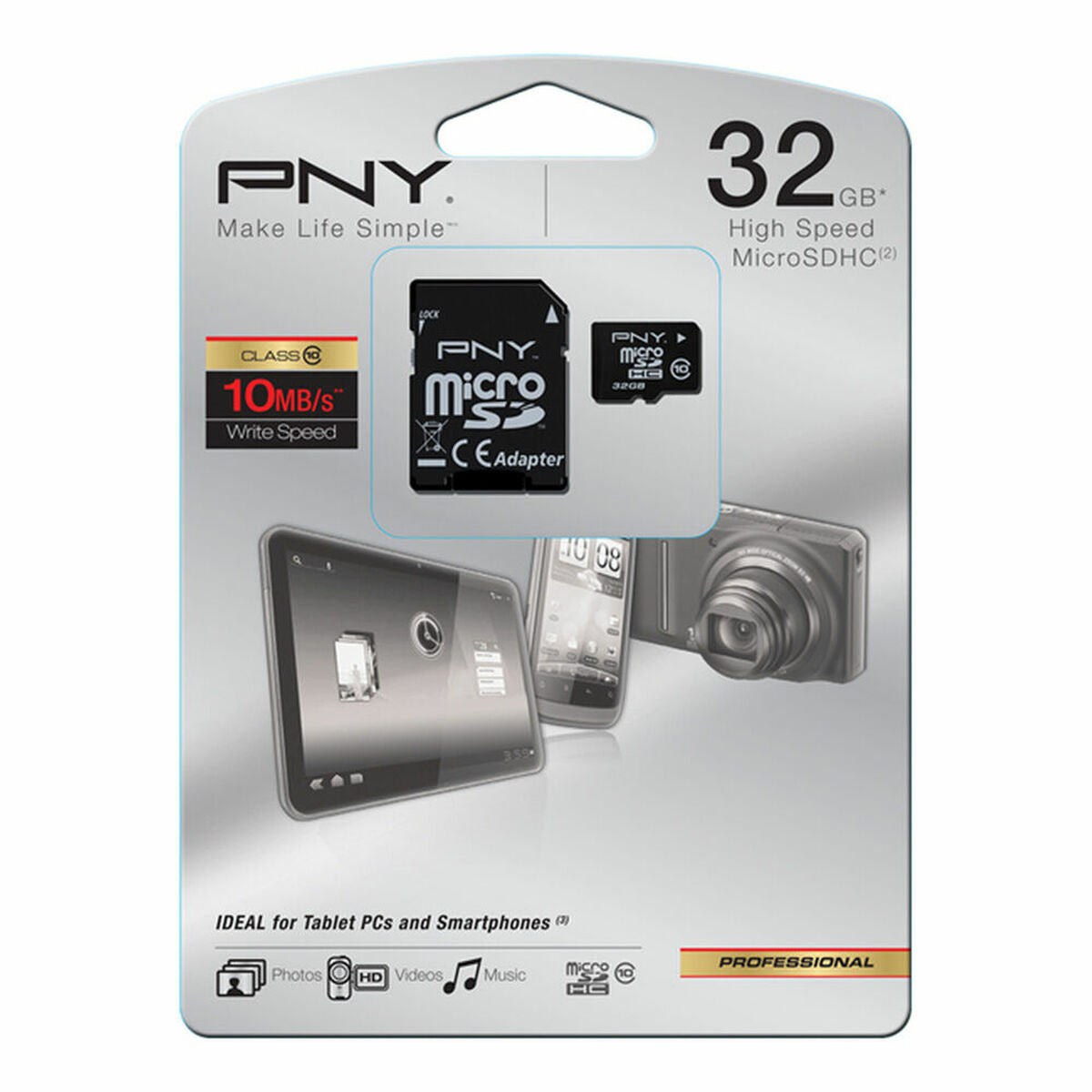 Tarjeta de Memoria Micro SD con Adaptador PNY ‎SDU32GBHC10HP-EF Clase 10 32 GB