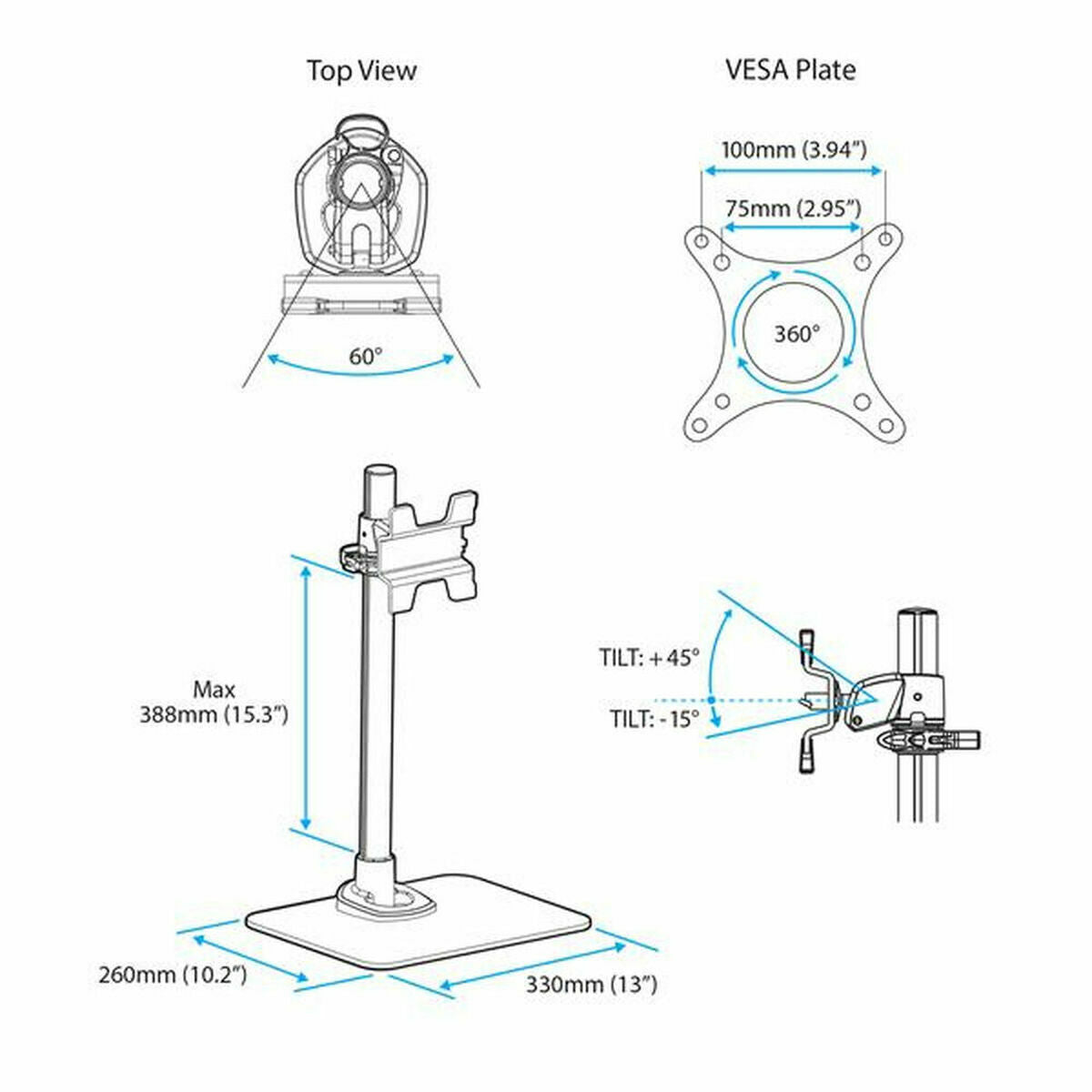 Support de table d'écran Startech ARMPIVSTND Gris