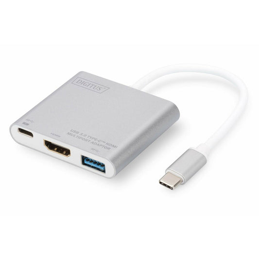 Hub USB Digitus DIGITUS Adaptador Multiport HDMI 4K USB Type-C™, 3 Ports Grau 4K Ultra HD Weiß Weiß/Grau