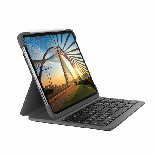 Logitech iPad Pro 11 Tablet- und Tastatur-Abdeckung, Schwarz, Graphitgrau, Spanisches Qwerty