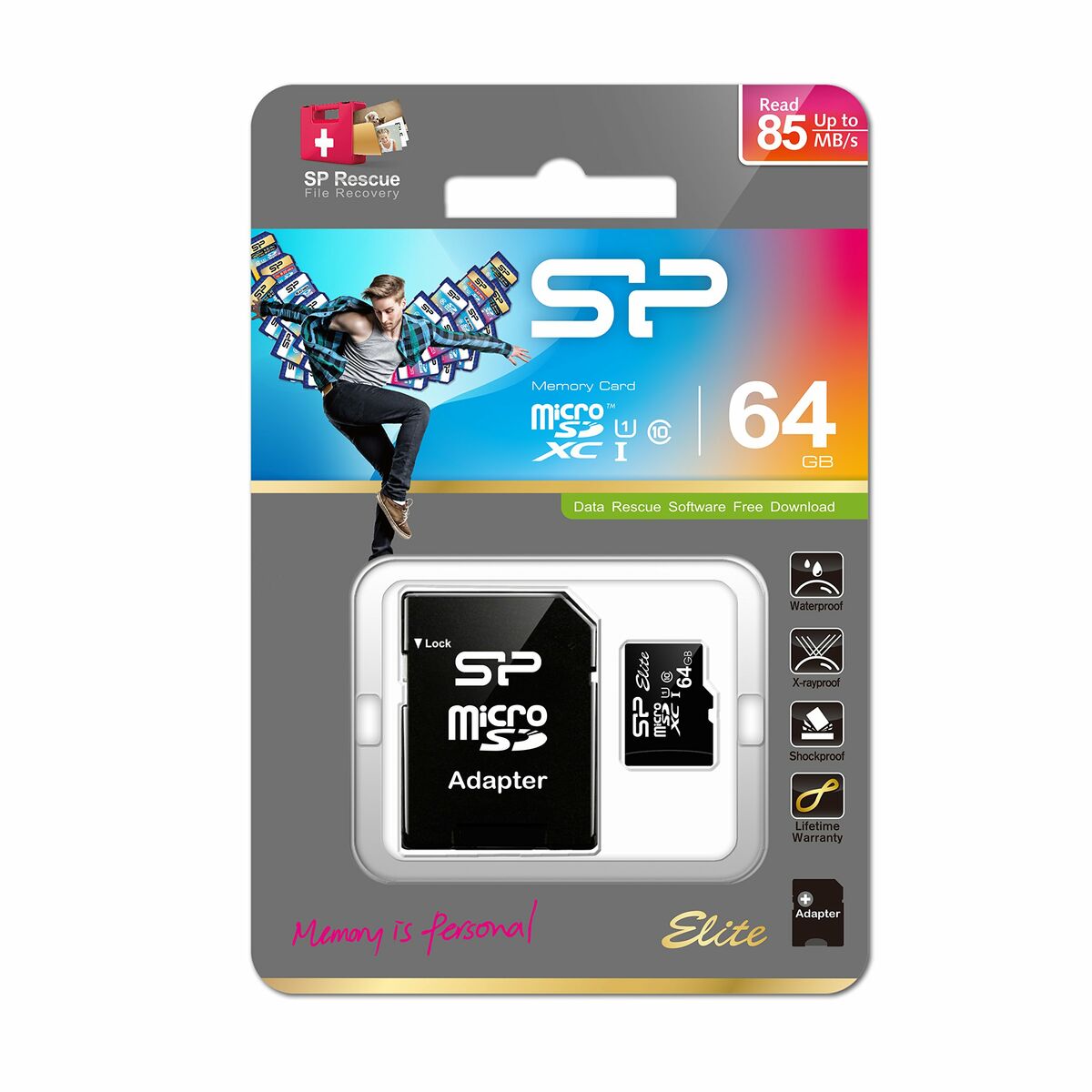 Carte Mémoire Micro SD avec Adaptateur Silicon Power SP064GBSTXBU1V10SP SDHC 64 GB