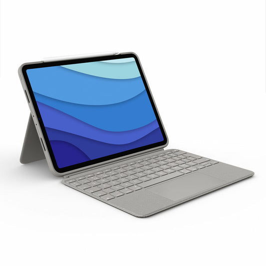 Logitech iPad Pro 11 Tablet- und Tastatur-Abdeckung, spanisches Sandgrau, Qwerty