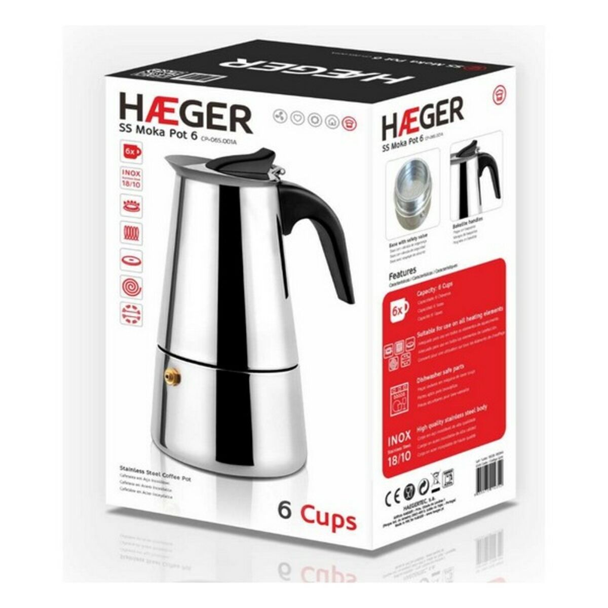 Haeger Moka italienische Kaffeemaschine aus 18/10 Edelstahl