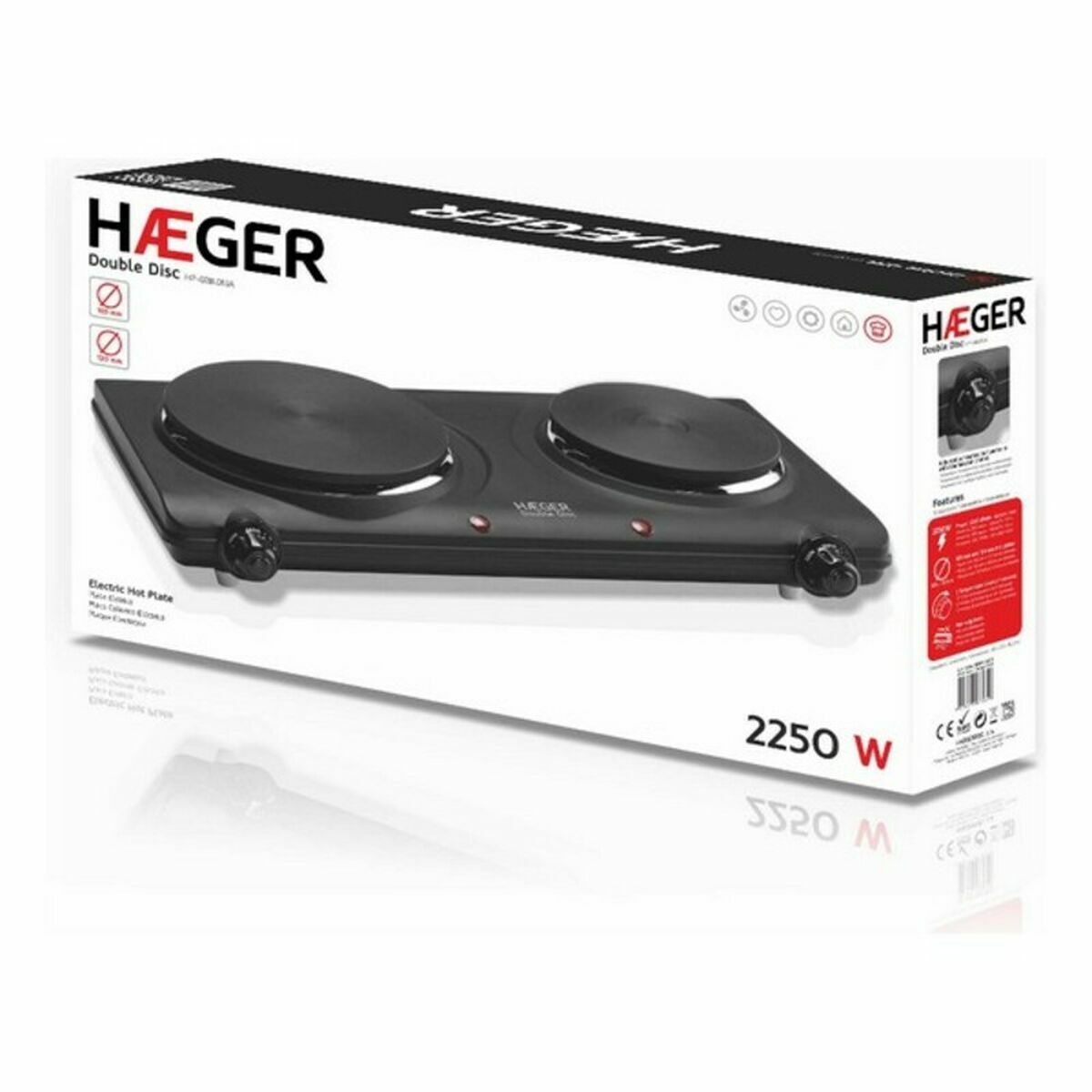 Placa Eléctrica de Cocción Haeger HP-02B.013A Negro 2 Fogones Multicolor 2250W