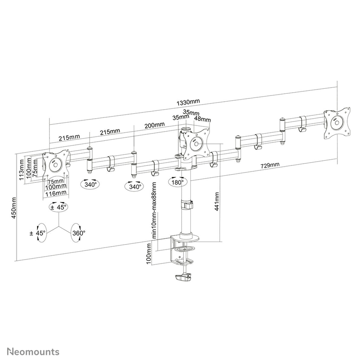 Neomounts NM-D135D3BLACK Monitor-Tischhalterung