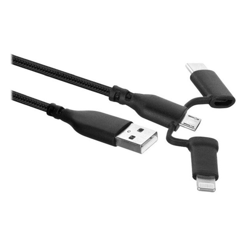 Ewent EW1376 USB-auf-USB-C- und Lightning-Kabel (1 m) Schwarz