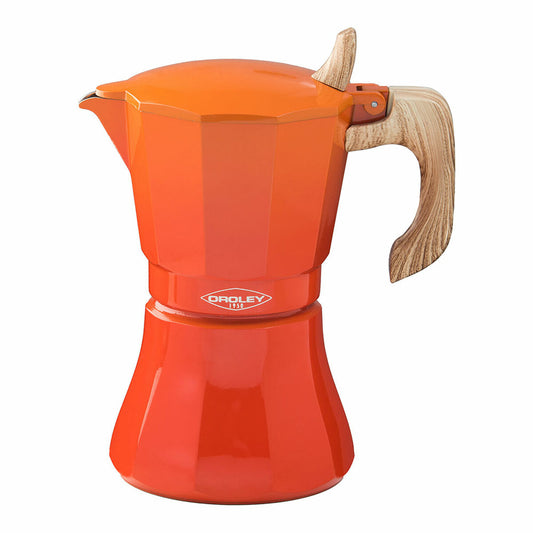 Oroley Petra Italienische Kaffeemaschine für 6 Tassen, orangefarbenes Aluminium