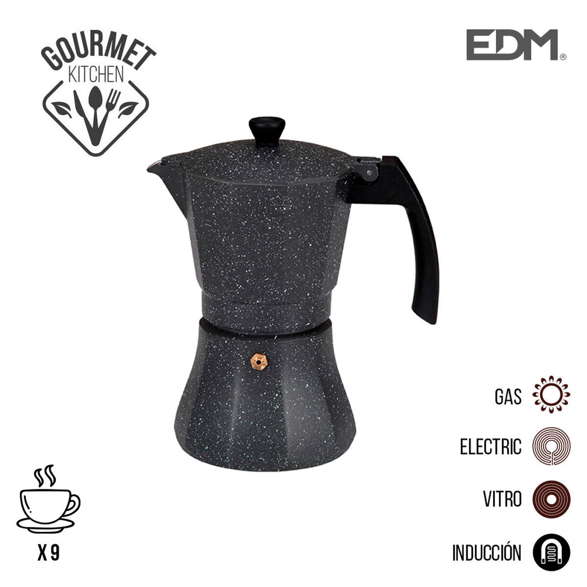 Italian Coffee Pot EDM Black Aluminium 9 Cups Induction