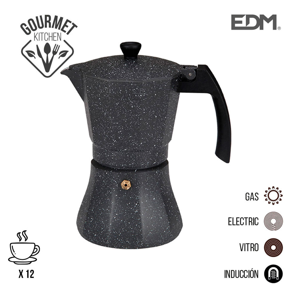 Italian Coffee Pot EDM Black Aluminium 12 Cups Induction