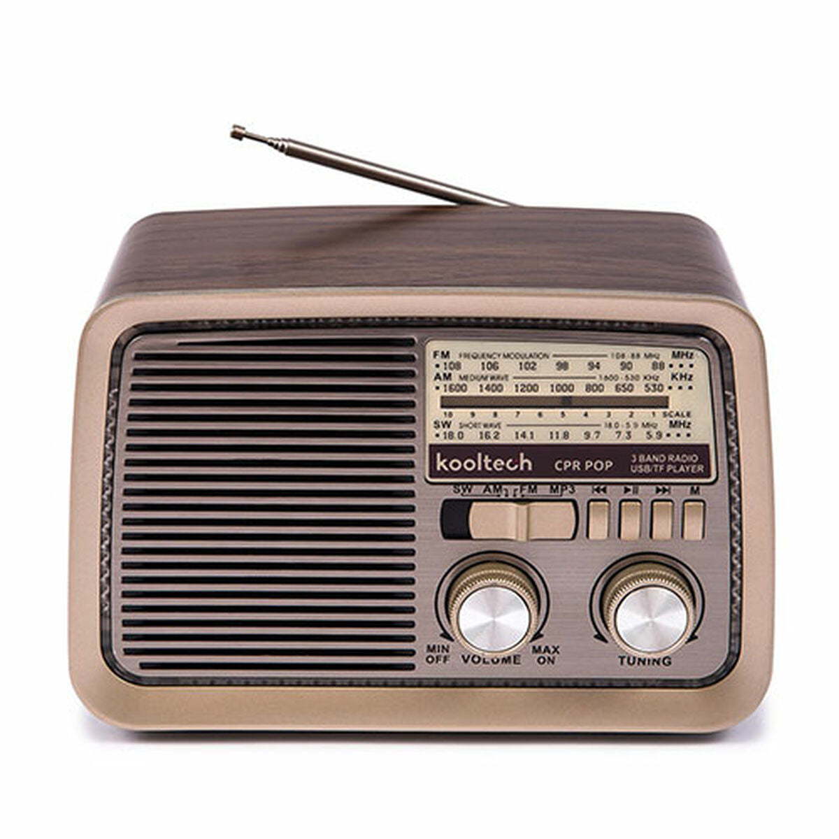 Kooltech CPR POP Vintage Brown Tragbares Bluetooth-Radio