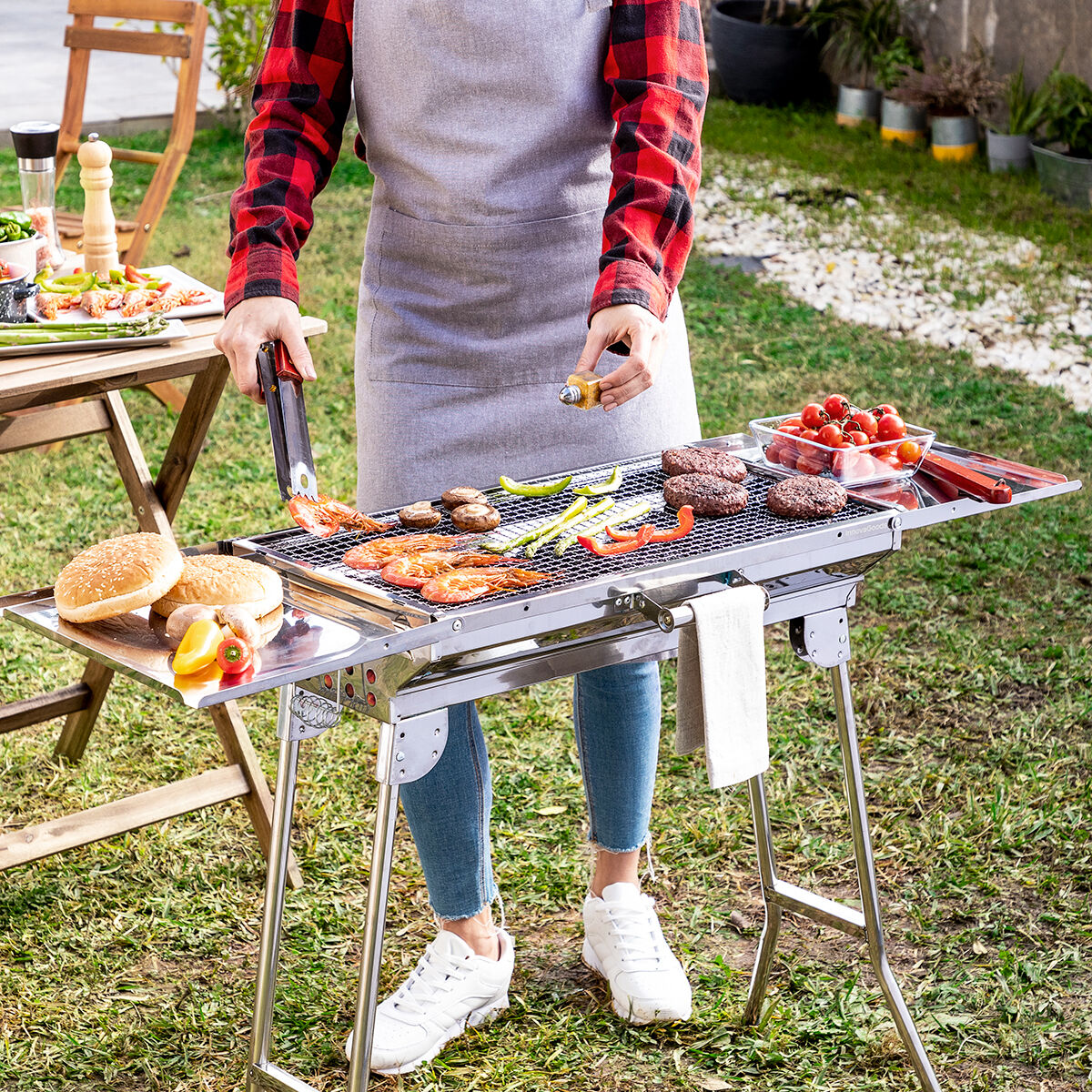 ExelQ InnovaGoods faltbarer Holzkohlegrill aus Edelstahl 