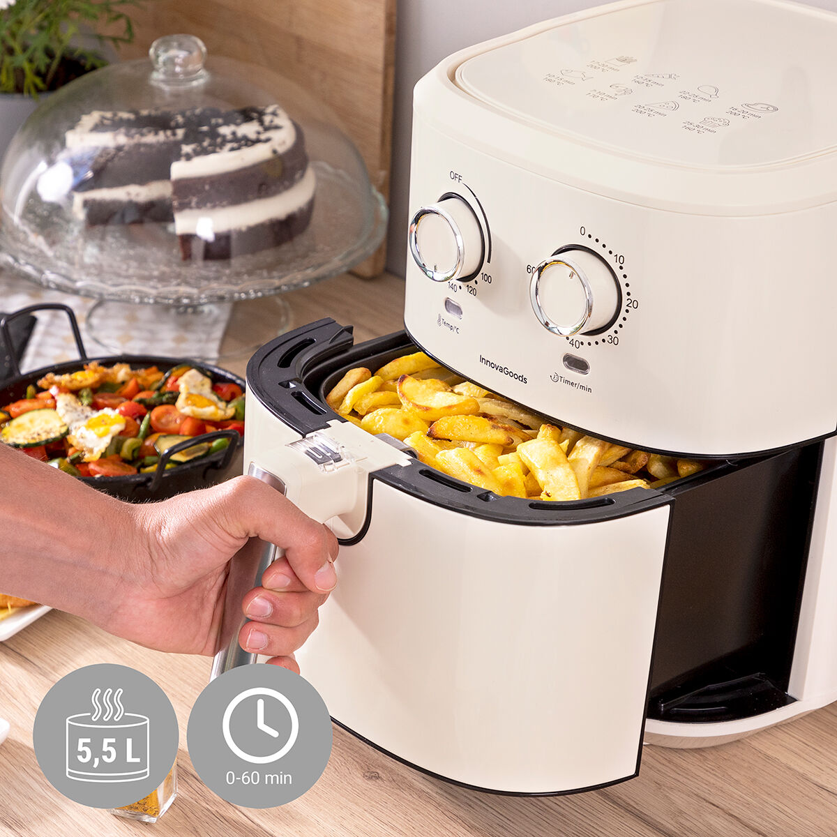 Friteuse à Air InnovaGoods Vynner Pro 5500 Crème 1700 W 5,5 L Acier inoxydable