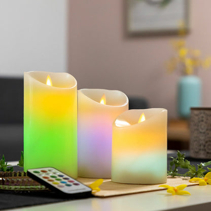 Mehrfarbige LED-Kerzen mit Flammeneffekt und Fernbedienung. Lendles InnovaGoods 3 Einheiten 