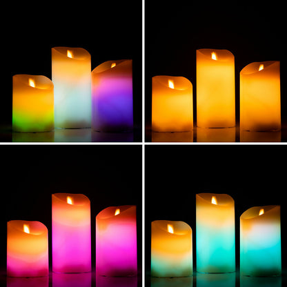Mehrfarbige LED-Kerzen mit Flammeneffekt und Fernbedienung. Lendles InnovaGoods 3 Einheiten 