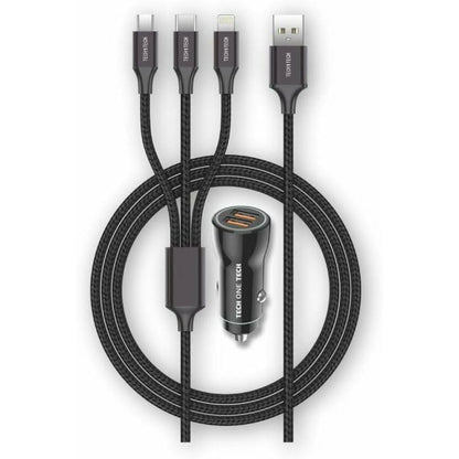 Chargeur de Voiture USB Universel + Câble Tech One Tech Double USB x 2 1,2 m