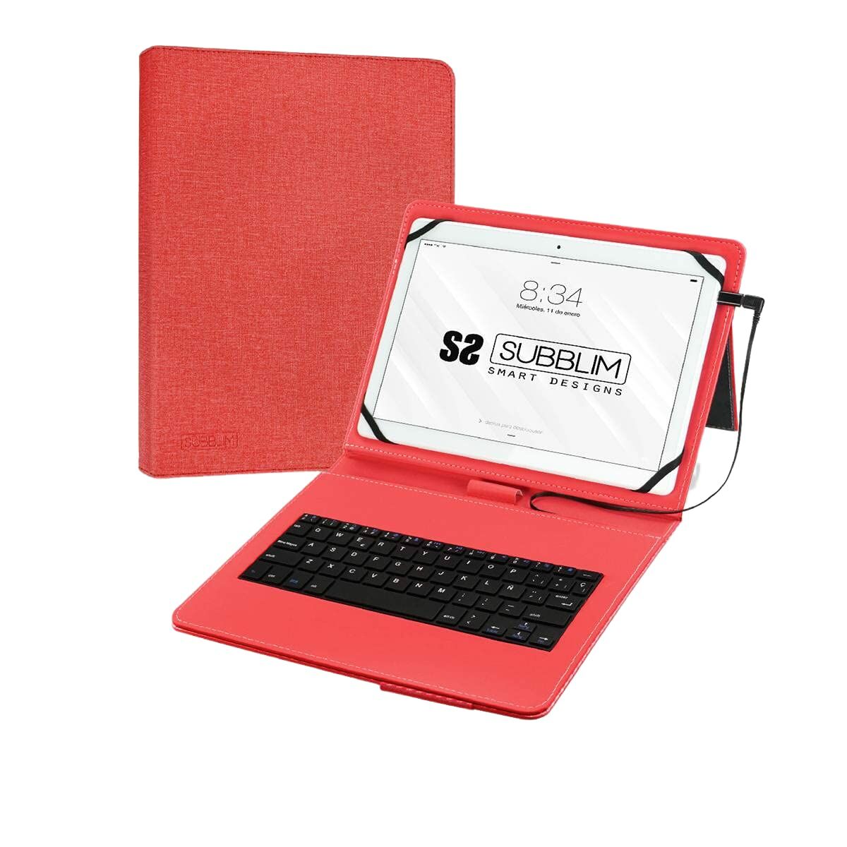 Subblim SUB-KT1-USB002 10,1-Zoll-Tablet- und Tastaturabdeckung, rot, Spanisch, Qwerty, Spanisch