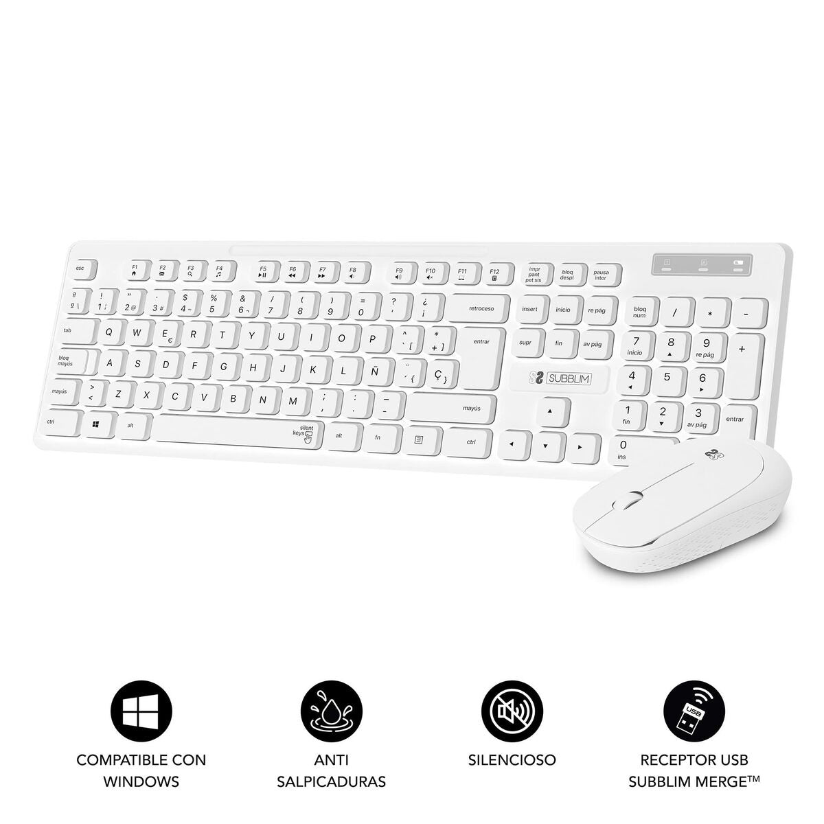 Keyboard and Wireless Mouse Subblim BUSINESS SLIM White