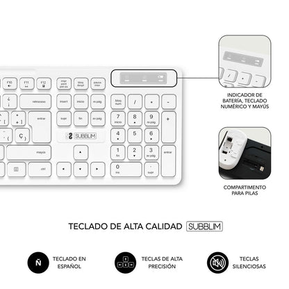Keyboard and Wireless Mouse Subblim BUSINESS SLIM White