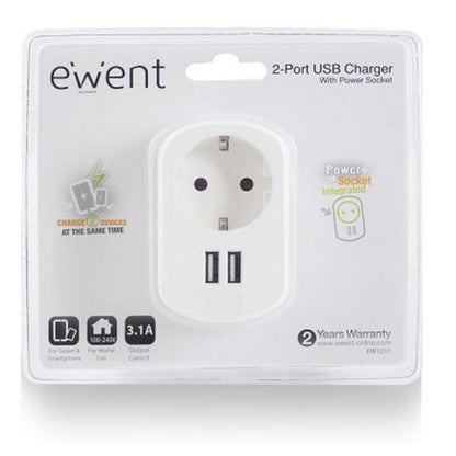 Steckdose mit 2 USB-Anschlüssen Ewent EW1211 3,1 A