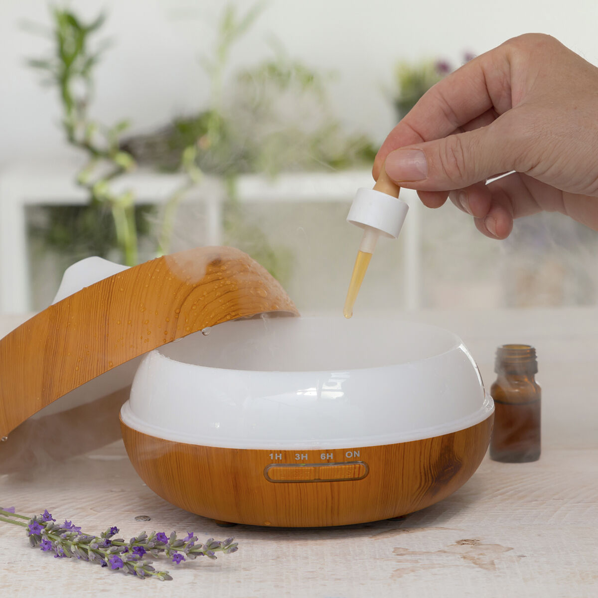 Humidificateur à Diffuseur d'Arômes avec LED Multicolore Wooden-Effect InnovaGoods