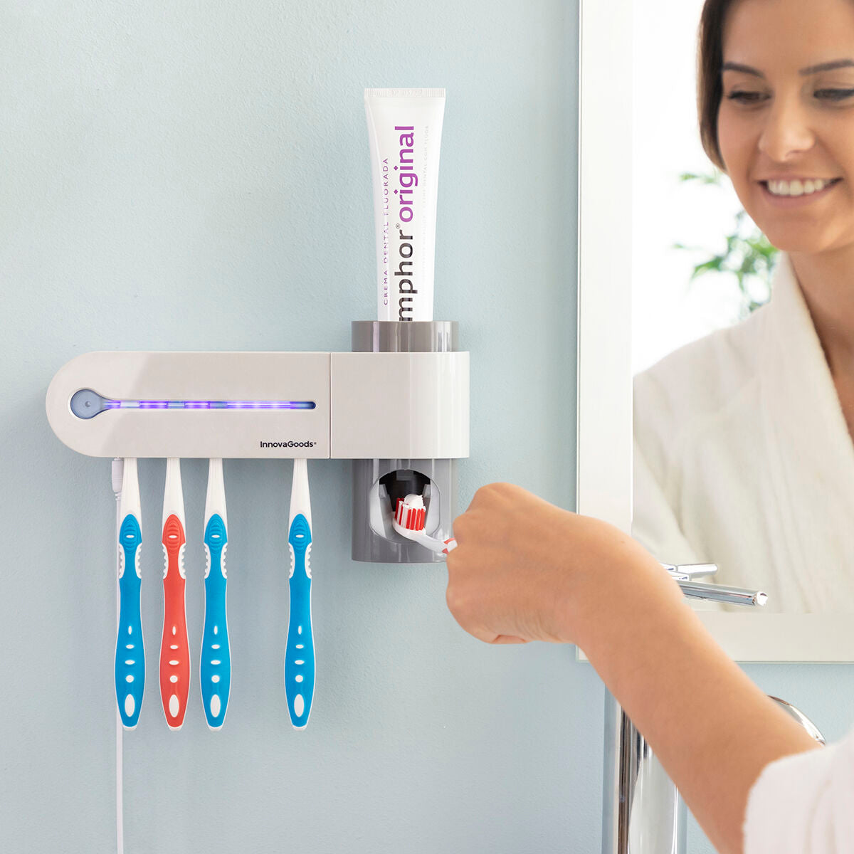 Stérilisateur Brosse à Dents UV avec Support et Distributeur de Dentifrice Smiluv InnovaGoods