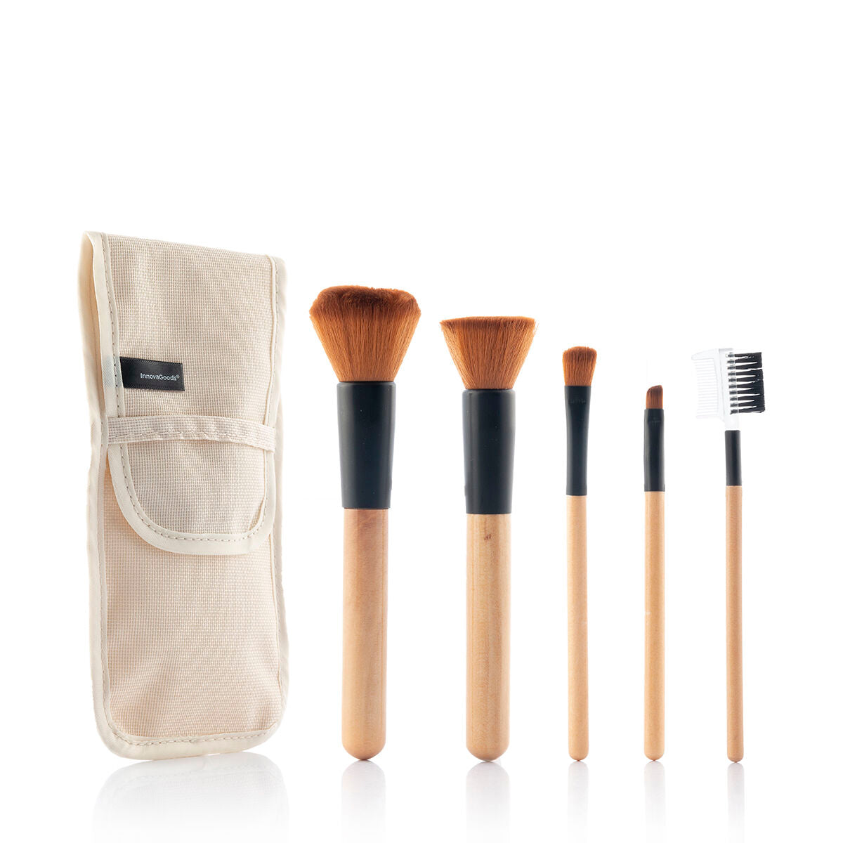 Set Make-up-Pinsel aus Holz mit Etui Miset InnovaGoods 5 Stück 