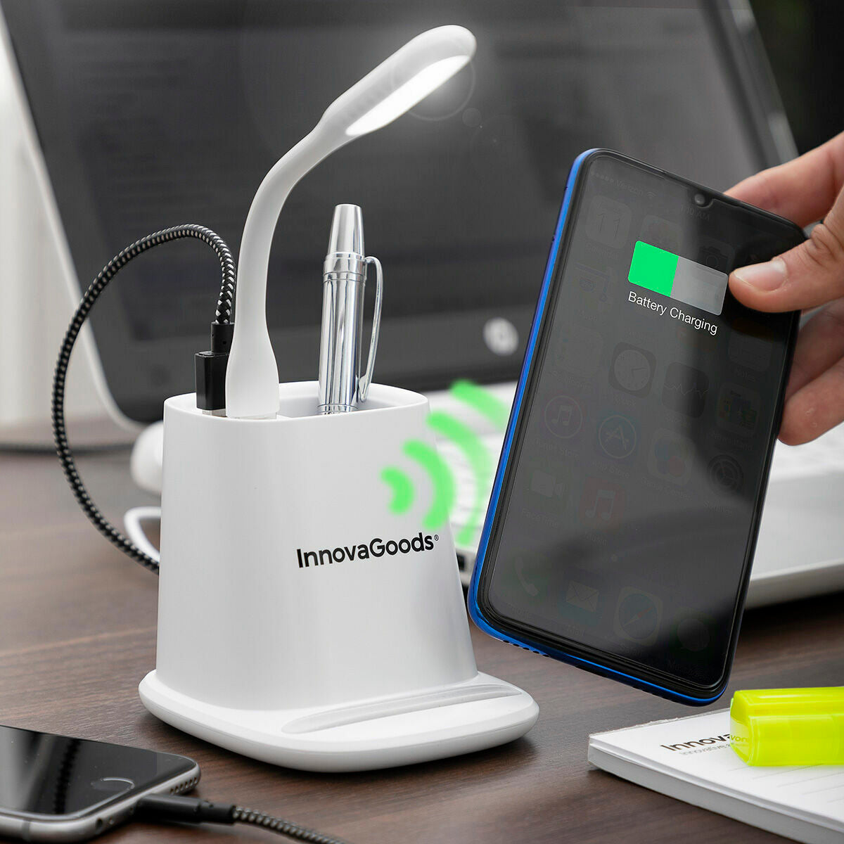 Chargeur Sans Fil avec Support- Organisateur et Lampe LED USB 5 en 1 DesKing InnovaGoods RIV001 (Reconditionné A)