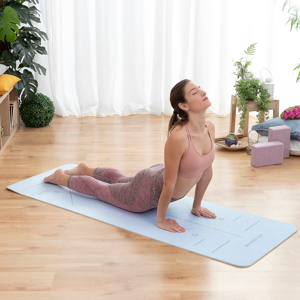 Tapis de Yoga Antidérapant avec Lignes de Position et Guide d’Exercices Asamat InnovaGoods Bleu (Reconditionné A)